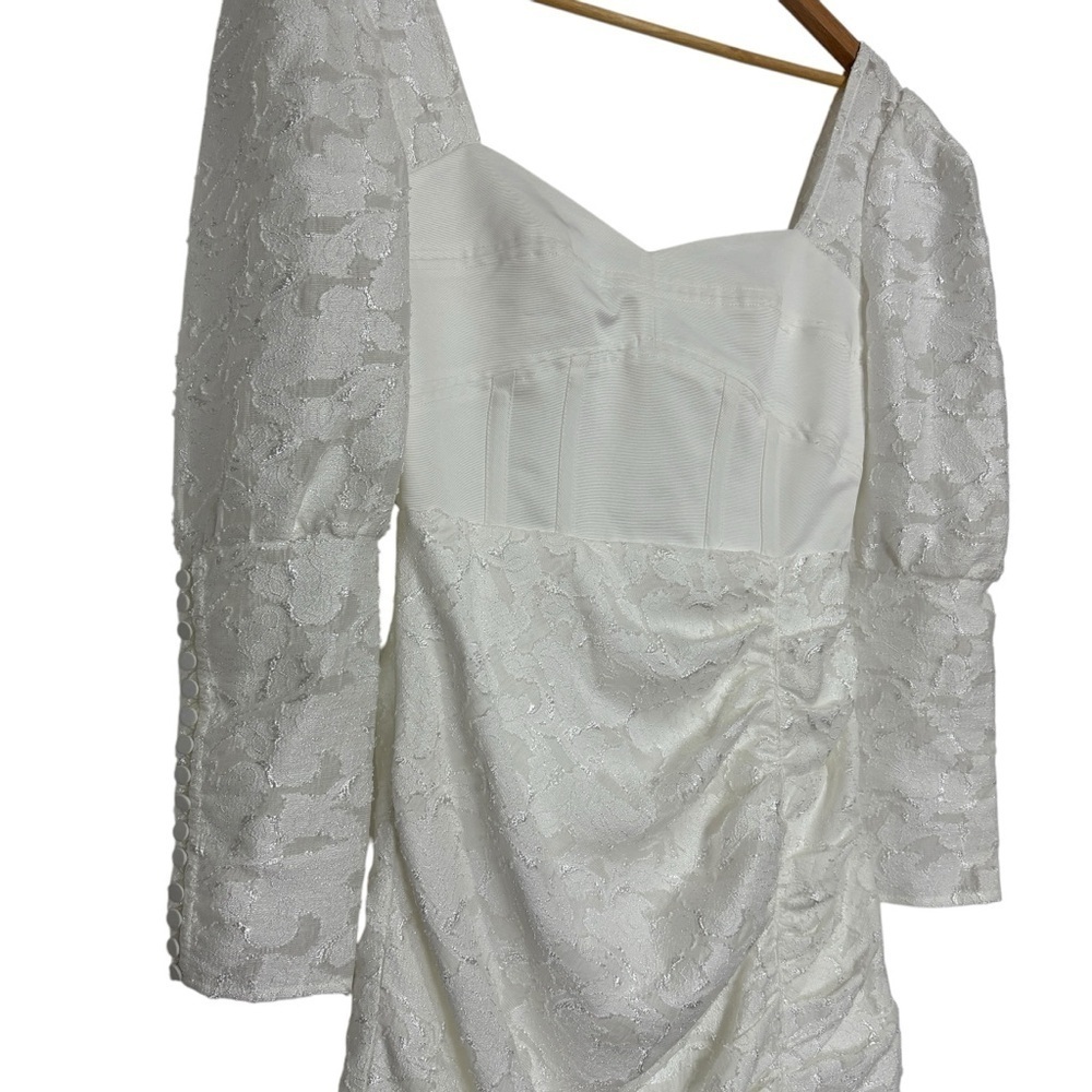 Self-Portrait White Lace Mini Dress Corset Puff Sleeve Bridgerton Bridal Sz 6 - Picture 12 of 14